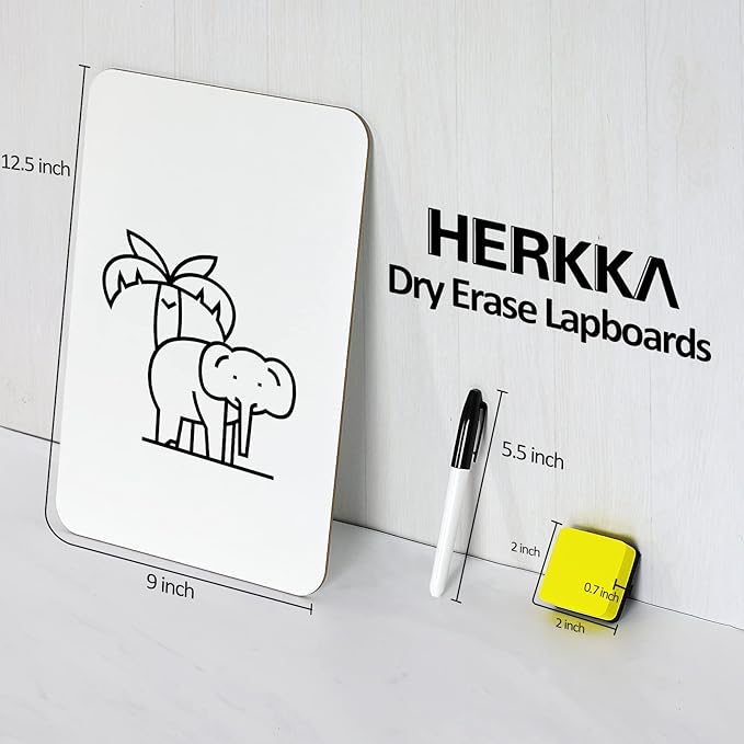 Dry Erase Lapboards, HERKKA 8 Pack Double Sided Dry Erase Lap Boards 9 x 12.5 Inch, 8 Markers, 8 Erasers, Small Dry Erase Boards for Classroom Supplies