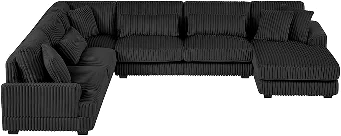 129" Sectional Sofa U Shaped Sofa Modern 5 Seat Couch Upholstered Couches with Chaise Lounge for Living Room, Black