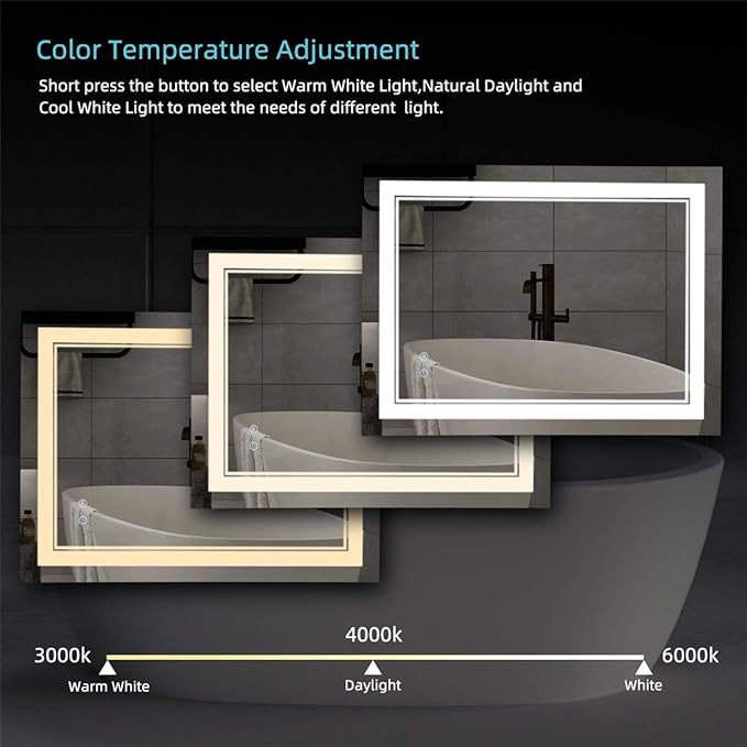 36" x 30" LED Bathroom Mirror Wall Mounted Anti-Fog Front Lighted Vanity Mirror Lighted Dimmable Led Makeup Mirror with Lights