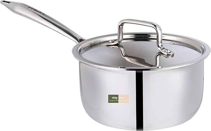 Stainless Steel Saucepan with Lid, 2.5 Quarts Saucier, Induction Cooking Sauce Pot Pans, Heavy Duty Tri-Ply Cookware, All Cooktops Compatible, Oven & Dishwasher Safe