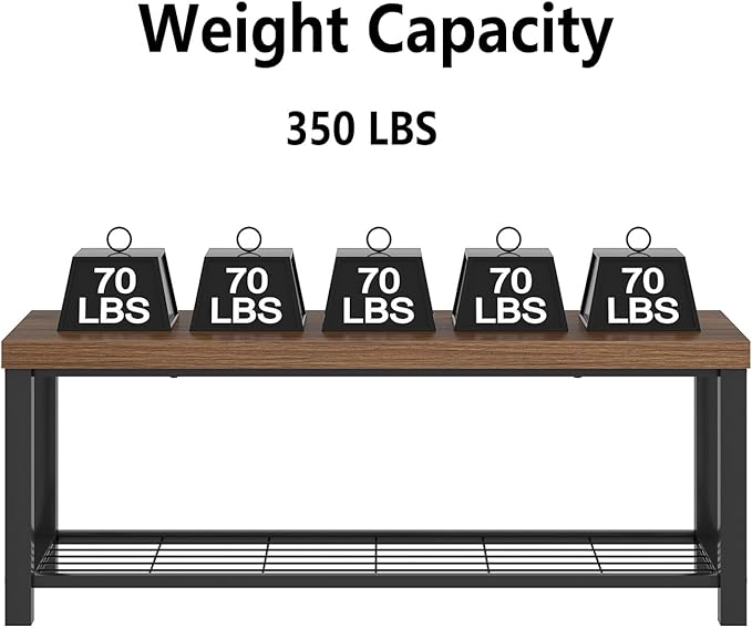 FOLUBAN Shoe Bench, Modern Wood and Metal Storage Bench for Entryway Hallway, Industrial Indoor Bedroom Bench Seat for Living Room, Mudroom, Rustic Walnut, 47 Inch