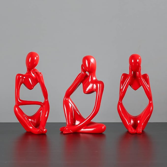 Thinker Statue Gold Decor Abstract Art Sculpture, Golden Resin Collectible Figurines for Home Living Room Office Shelf Decoration, Great Gifts Ideas (Red)