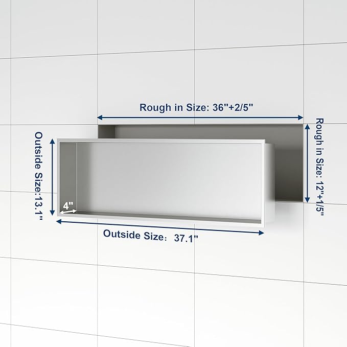 Stainless Steel Shower Niche 36" X 12", No Tile Needed Wall Niche, Recessed Shower Shelf for Bathroom Storage, Brushed Nickel