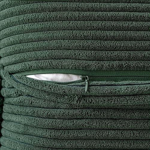 MIULEE Christmas Decorative Euro Sham Throw Pillow Covers for Couch Bed Livingroom 22x22 Inch Set of 2 Dark Green Boho Accent Throw Pllows Broadside Striped Patchwork Soft Corduroy Pillowcases