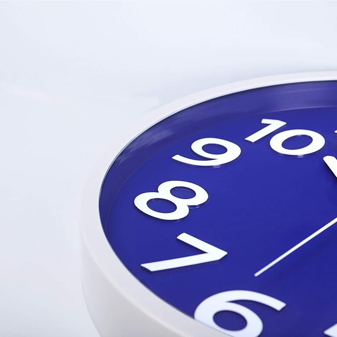 Lafocuse 12 Inch 3D Numbers Blue Wall Clock for Living Room Decor, Modern Kitchen Wall Clock Battery Operated Silent Non-Ticking Bedroom Home Office