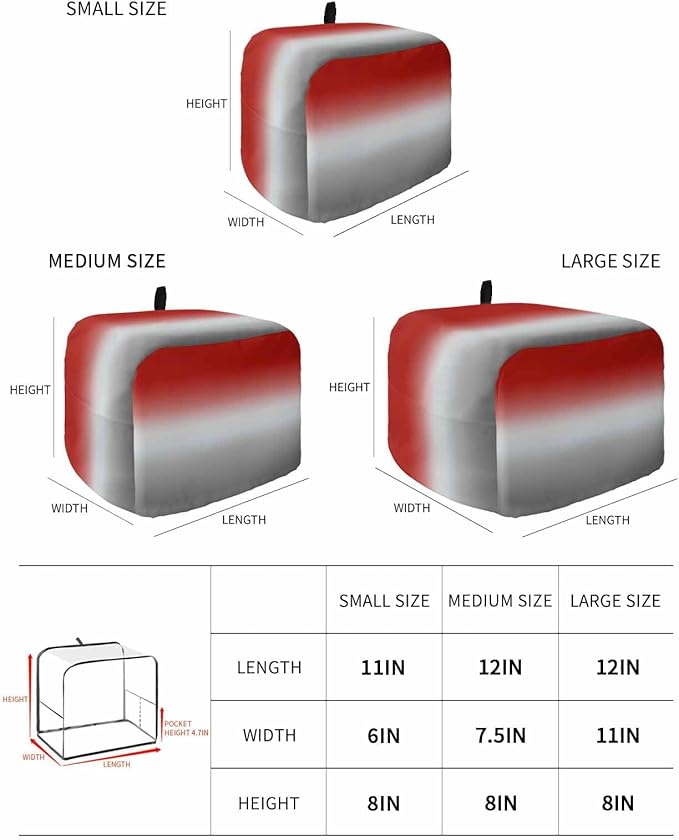 Toaster Cover 2 Slice Red Grey Ombre Toaster Oven Cover with Pockets Gradient Gradual Color Dustproof Bakeware Protector Small Kitchen Appliance Dust Covers and Fingerprint Protection for Women