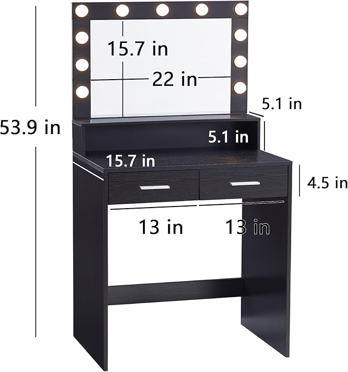 MIRROTOWEL Vanity Desk with Mirror and Lights, Dressing Table with Large Drawer, 2 Level Storage Dresser & 3 Lighting Modes Adjustable Brightness, Suitable for Bedroom