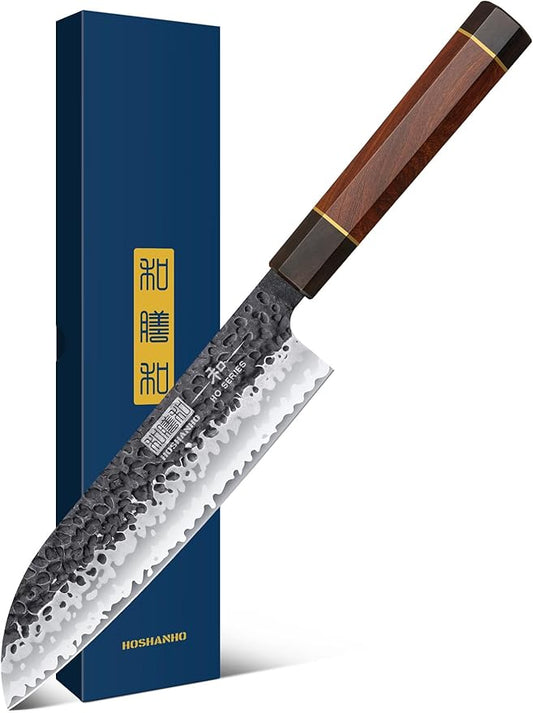 Chef's Santoku Knife 7 Inch, Professional Japanese High Carbon Steel Chef Knife, Ultra Sharp Kitchen Knife with Octagonal Rosewood Handle
