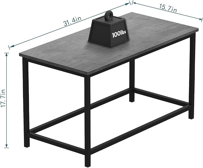 SAYGOER Small Rectangular Coffee Table Simple Modern Open Design Minimalist Center Table for Living Room Small Spaces, Easy Assembly, 31.5 x 15.7 x 17.7, Gray Black