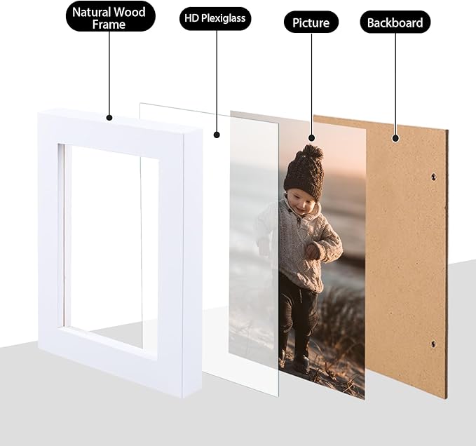 KINLINK 8.5x11 Picture Frames White, Solid Wood Diploma Frames with Acrylic Plexiglass for Pictures, Certificate Degree Document Frame Tabletop and Wall Display, Set of 4