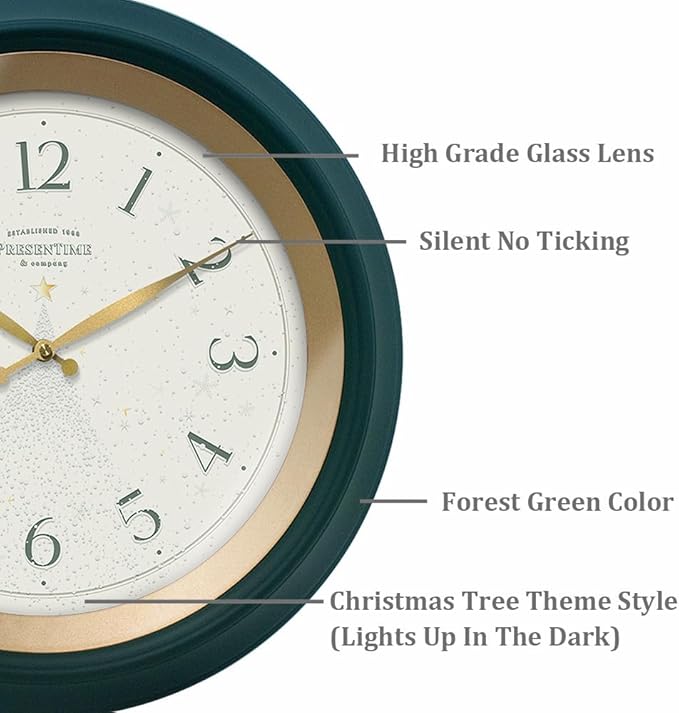 Presentime & Co. 18" Luminous Large Wall Clock, Forest Green, Night Light, Lighted Clock with Smart Sensor to Turn on/Off Lights. Wall Decor for Living Room, Dining Room, Kitchen.