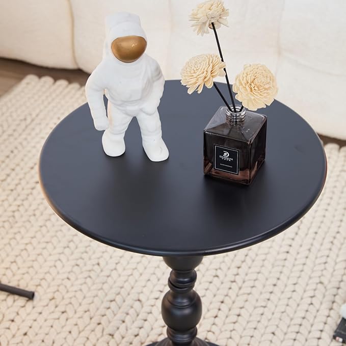 Elegant Vintage Round Side Table with Roman Columns - Sturdy Metal Design, Perfect as a Coffee, End, Tea, or Leisure Table for Living Room and Bedroom Decor, (Black 1 Pack)