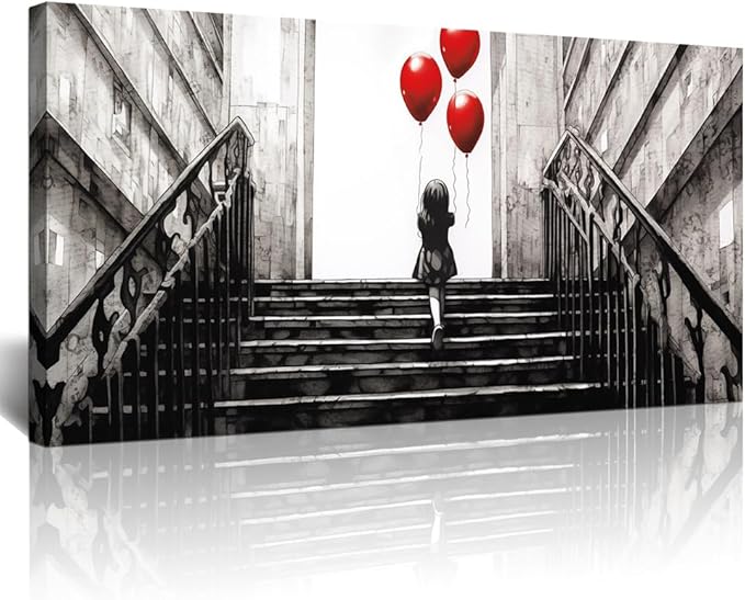 Lapremoly Large Canvas Wall Art For Bedroom Wall Decor For Living Room Office Decor Banksy Black And White Abstract Wall Painting Kid Graffiti Street Pictures Artwork Girl Room Home Decorations