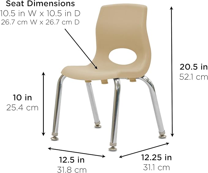 Children’s Factory MyPosture Plus 10" Chair, Tan with Chrome Legs, 2 Pack, Stackable Ergonomic Seating Solution for Classrooms and Homeschools