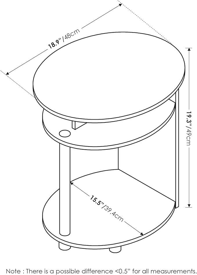 Furinno JAYA Simple Design Oval End Table with Bin, White Oak/Chrome