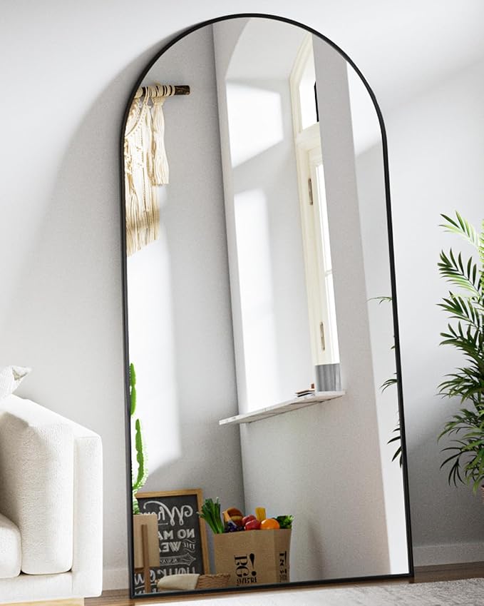 BEAUTYPEAK 71"x30" Arch Full Body Floor Mirror, Full Length Mirror Wall Mirrors Hanging or Leaning Arched-Top with Stand for Bedroom, Dressing Room, Black