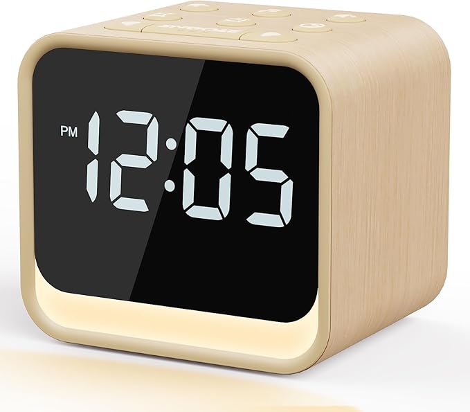 Housbay Wooden Sound Machine Alarm Clock for Bedrooms - Gentle Wake-Up with Birdsong, White Noise for Sleeping, Small Digital Clock for Phone-Free Routine - Maple Wood