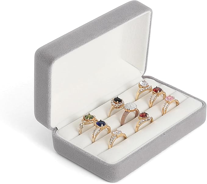 Small Ring Organizer Box. Ring Box for Multiple Rings, Travel Ring Jewelry Storage Case. Portable jewelry Display Holder for Women (small grey)