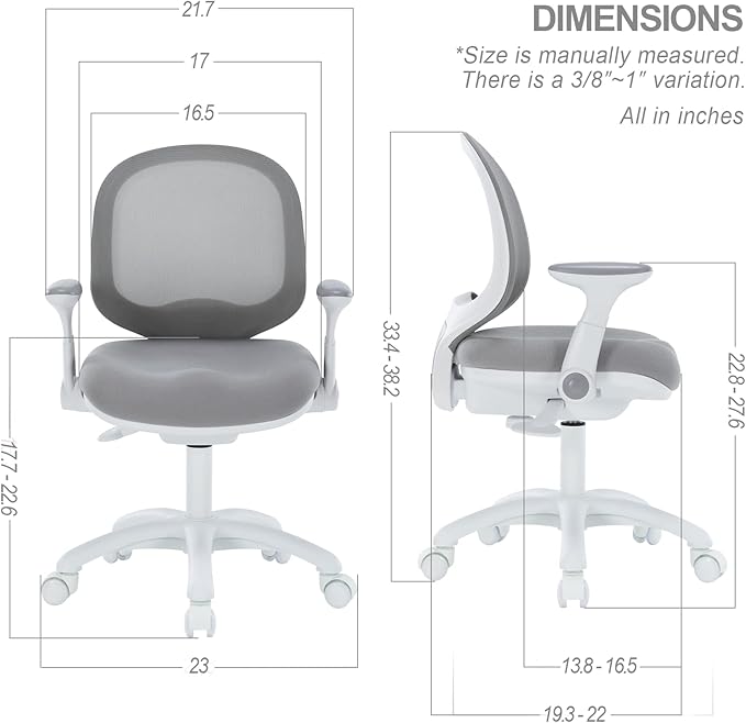 Kids Desk Chair, Boy's Girl's Child Children Study Office Computer Chair, Ergonomic Design, Adjustable Height and Seat Depth (Grey W/Armrests)