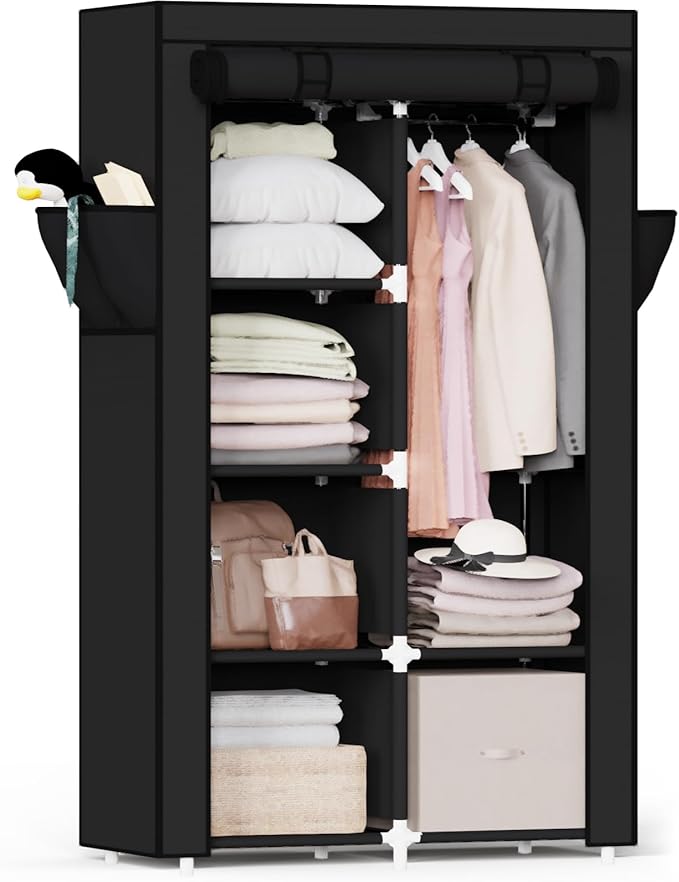 Mavivegue Portable Closet,Wardrobe Closet,Wardrobe,Portable Closets for Hanging Clothes,for Bedroom and Living Room, Black, 2 Rows, 34" W x 18" D x 64" H
