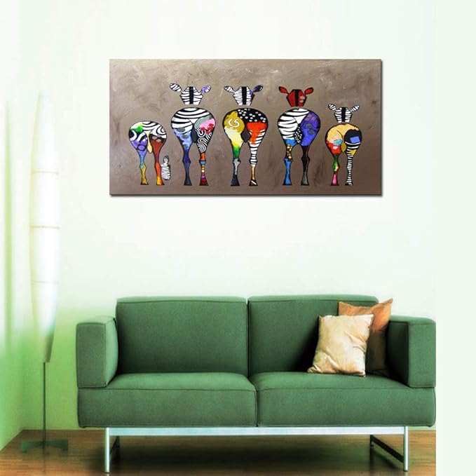 DZL Art D72550 Canvas Prints Wall Art Paintings Animal Painting Five Colorful Zebra Modern Art Stretched Ready To Hang for Living Room Bedroom Decoration