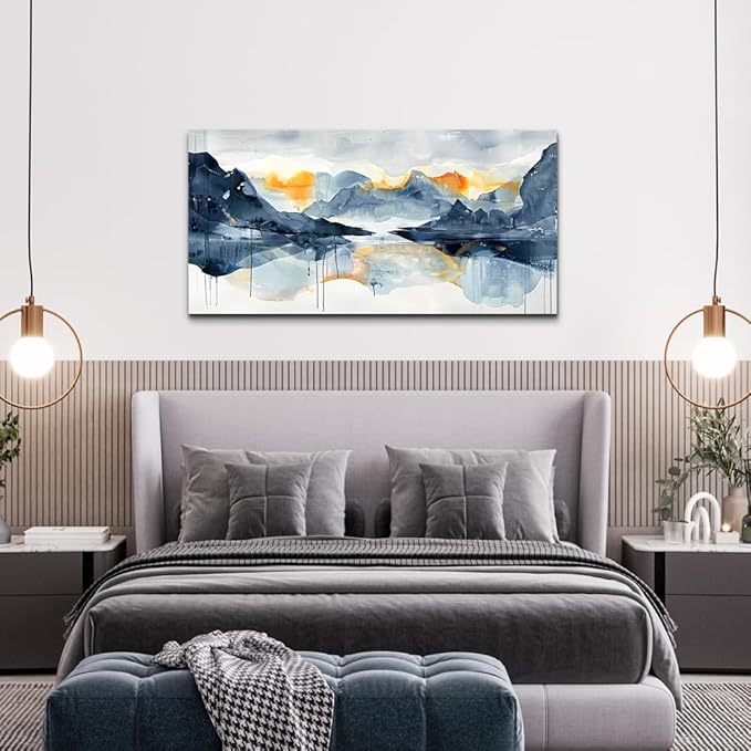 FUHAIHUA Canvas Wall Art For Living Room Framed Home Decorations For Bedroom Aesthetic Office Wall Decor Abstract Pictures Artwork Watercolor Ink Painting Contemporary 20x40 In