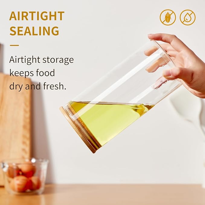 Glass Food Storage Jars with Lids[Set of 3], Perfect for Pasta, Cookies, Nuts, Coffee, Cereal, Flour, and More, Organize Your Kitchen and Pantry with these BPA-Free Glass Canisters