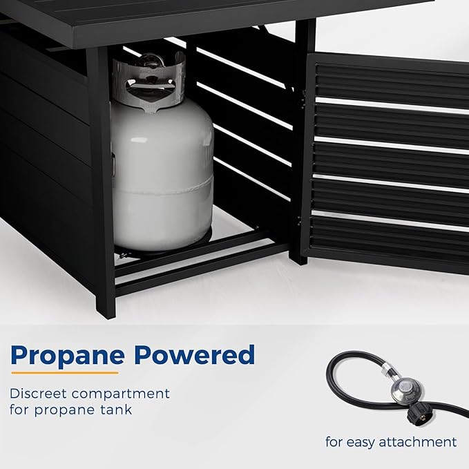 Wisteria Lane Aluminum Patio Furniture Set, 7 Seats Metal Outdoor Furniture Set with 54 Inch Propane Gas Fire Pit Table, Patio Conversation Set