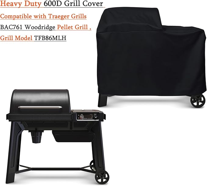 Grill Cover for Traeger Grills BAC761 Woodridge Pellet Grill and Smoker TFB86MLH All Weather 600D Waterproof Grill Cover,Traeger Woodridge Cover