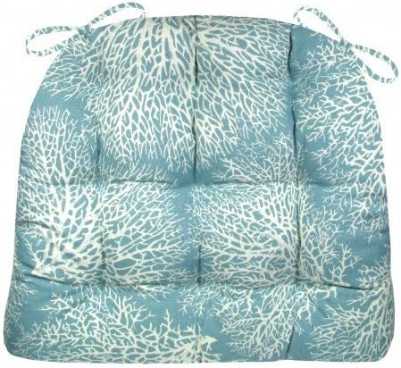 Barnett Home Decor Ariel Fan Coral Dining Chair Pad with Ties - Latex Foam Fill - 100% Cotton, Made in USA - Machine Washable, Reversible (Ariel Fan Coral, Small)