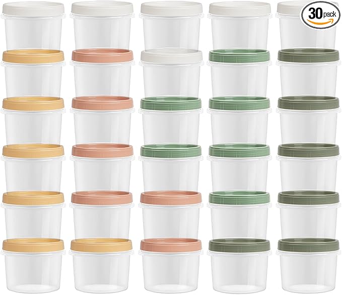 Screw Top Containers for Food 16 Oz, 30 Pack, 2 Cup Storage Containers with Lid, Reusable Twist Top Containers Twist Lock Stackable Round Twist Cap Plastic Freezer Container for Soup, 5-Color