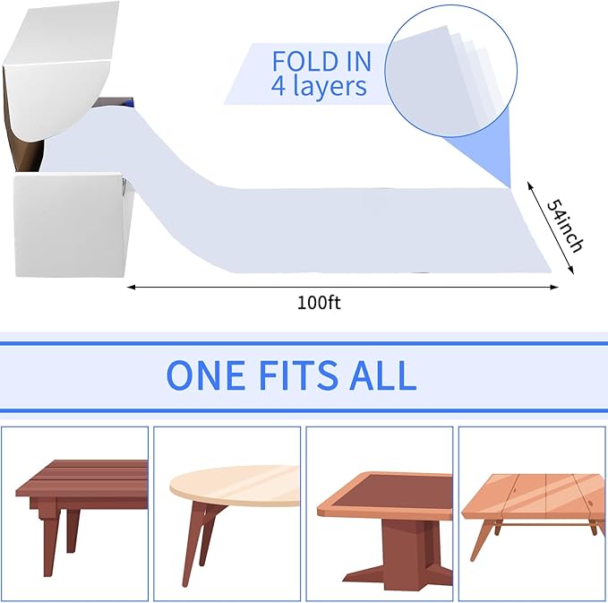 Preboun 54 Inch x 100 Feet Plastic Table Cloth Disposable Table Cover Roll Plastic Tablecloth with Convenient Slide Cutter Box for Party Picnic Banquet Kid's Activities (White)