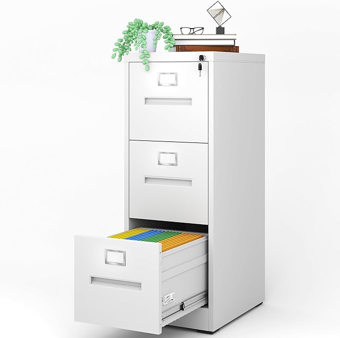 AQY 3 Drawer File Cabinet with Lock,Filing Cabinets for Home Office,Metal File Cabinet 18" Deep Vertical Storage Drawer for Hanging A4/F4/Letter/Legal Size Files, Assembly Require