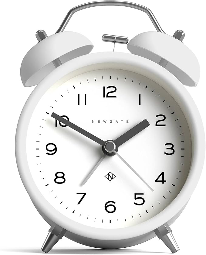 NEWGATE® Charlie Bell Echo Alarm Clock | Modern take on Classic Twin Bell Clock | White | Easy to Read Numbers | Ideal for Bedside, Desk or Shelf | Modern Retro Bedroom & Office Accessory