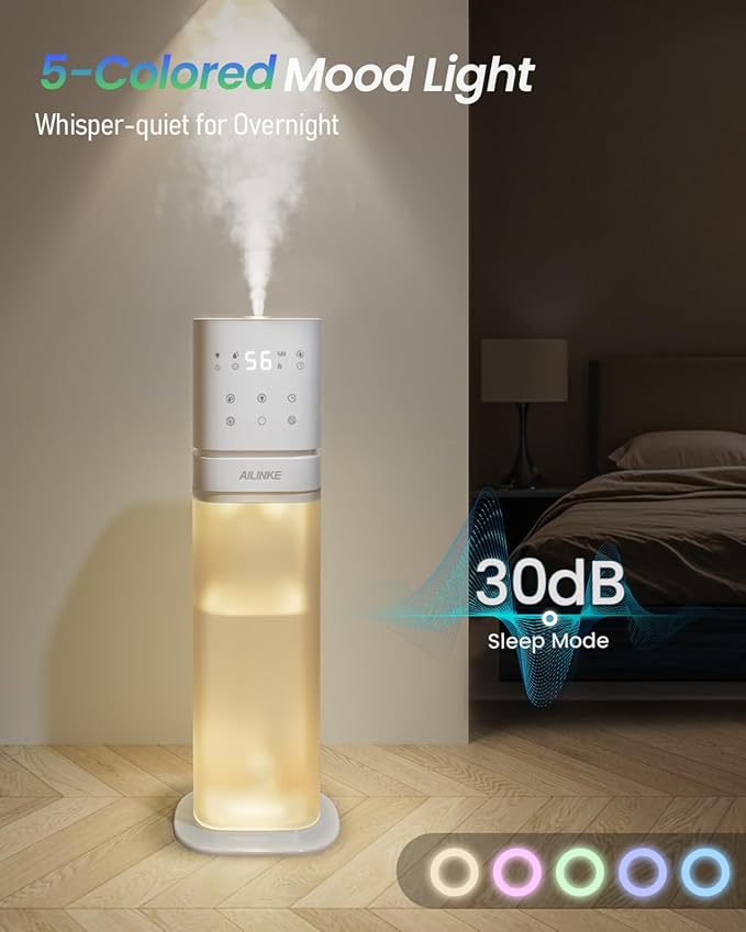 Smart Humidifier Large Room, 2.1Gal/8L Humidifiers for Bedroom with Extended Tube&Night Light, Whole House Cool Mist Humidifiers, WIFI App&Voice Control, School/Office/Warehouse, White