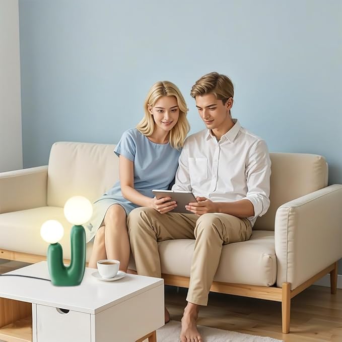 Nightstand Lamps, Modern Cactus Lamp, Dimmable Resin Table Lamp, Suitable for Living Room, Bedroom, Bedside Table (Green)