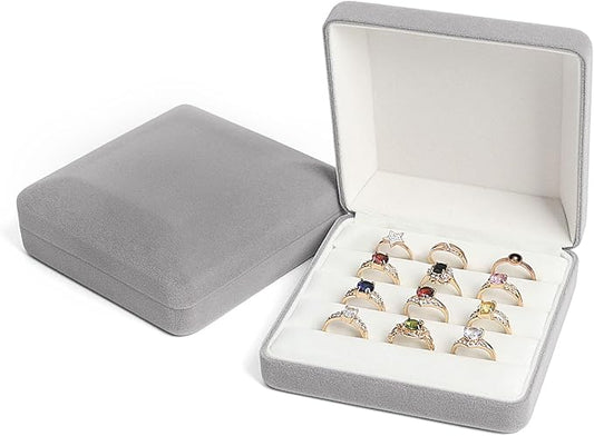 Small velvet Ring Organizer Box, Portable Rings Jewelry Holder Case, Modern Ring Storage Tray Fit for Women, Girl for Travel (grey)
