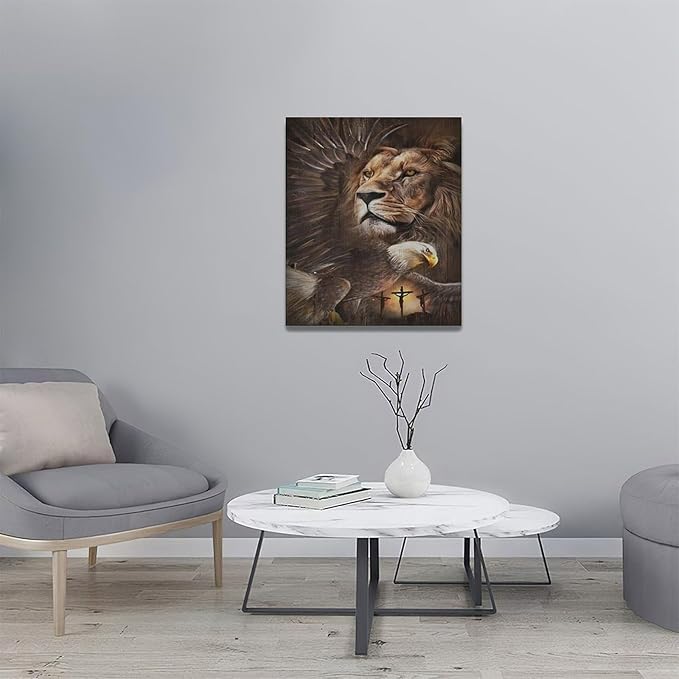 Banonaty Lion Eagle Wall Art - Christian Lion of Judah Canvas Prints - Masculine Modern Home Decor for Living Room, Bedroom, Bathroom - Framed 20"x24"