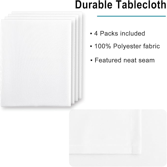 Hiasan 4 Pack White Rectangle Tablecloth - Waterproof and Spillproof Restaurant Washable Polyester Table Cloth for Dining Room, 54 x 80 Inch
