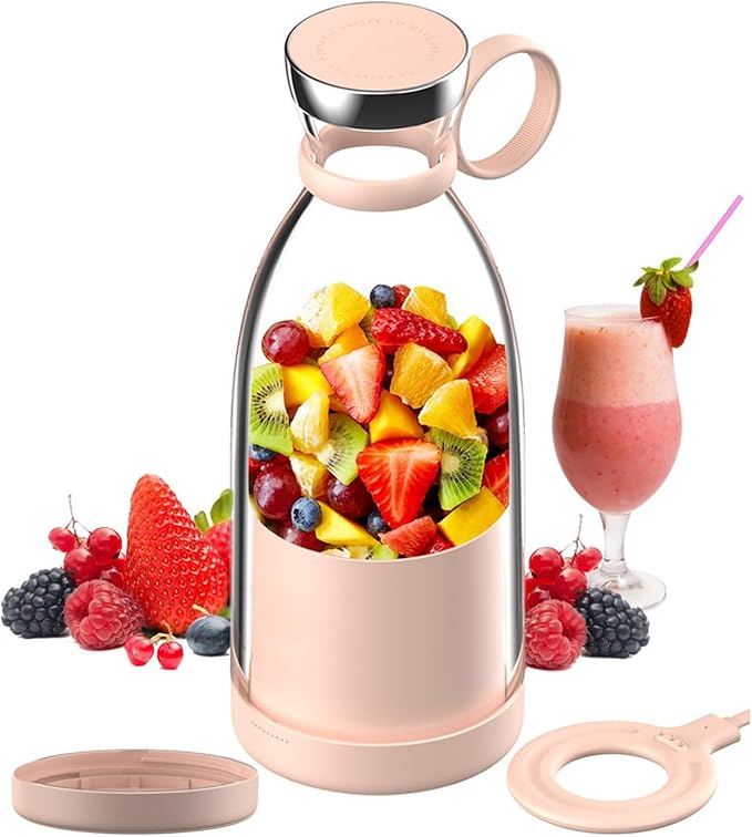OTPEIR Portable Blender for Shakes and Smoothies with 11.83 Oz Travel Cup and Lid,Durable Stainless Steel Blades for Juice Blending Performance, Pink