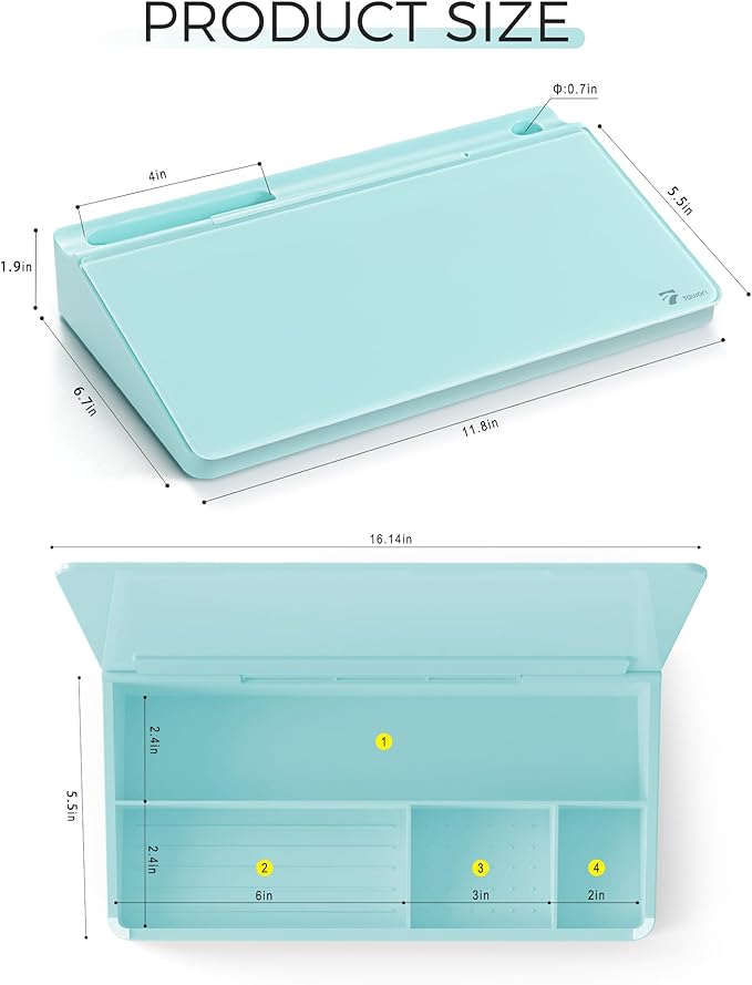 TOWON Small Compact Glass Desktop Whiteboard with Storage – 12 x 7 in Dry Erase Board for Desk, Home Office, School | Includes 5 Markers, Eraser & Holder | Space-Saving Organizer, Aesthetic Teal Blue