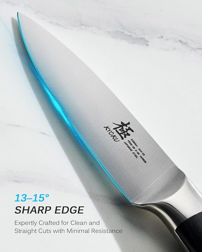 KYOKU 3.5" Paring Knife, Samurai Series Peeling Knife with Pakkawood Handle, Japanese High Carbon Steel Sharp Knife, Full Tang Small Kitchen Knife for Fruit Peeling & Slicing with Sheath and Case