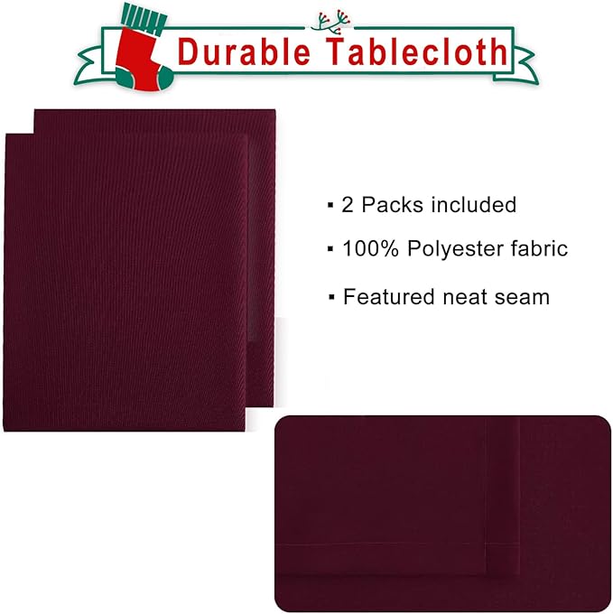 Hiasan 2 Pieces Burgundy Tablecloth for Rectangle Tables - Waterproof and Spillproof Washable Fabric Table Cloth for Dining Room Kitchen Party, 54 x 80 Inch