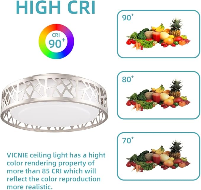 Ceiling Light Fixtures, 14 inch 20W 1400 Lumens LED Flush Mount, Dimmable 3000K Warm White, Brush Nickel Finished, ETL Listed for Kitchen, Hallway, Bedroom, Stairways