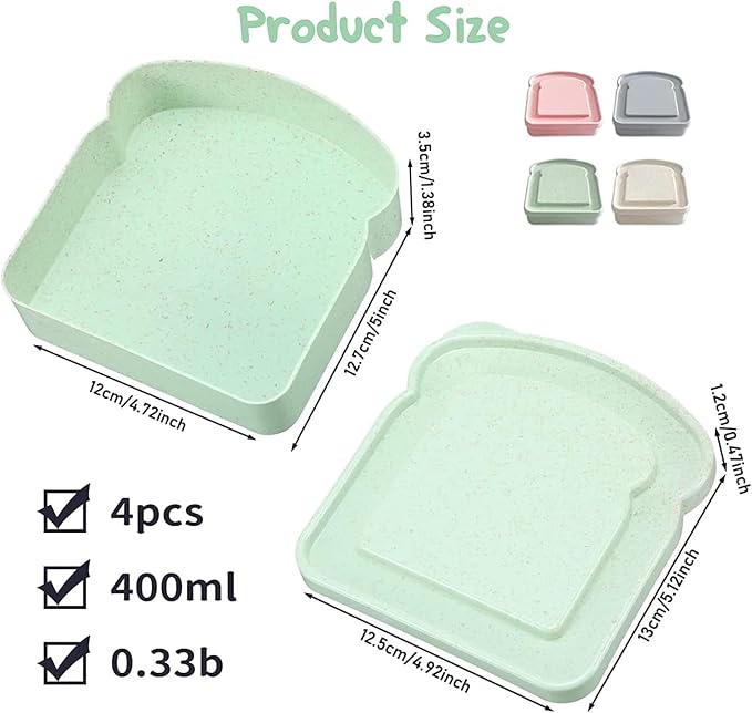 NADUSEP Sandwich Containers, Sandwich Containers for Lunch Boxes Plastic Toast Shape Food Storage Sandwich Box with Lid, BPA Free and Reusable, Microwave & Dishwasher Safe, for Family or Adults