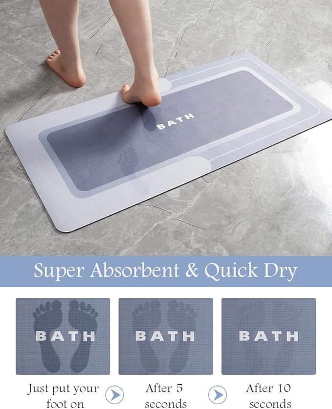 MontVoo-Bath Mat-Bathroom Mat Rug Non Slip Super Absorbent Stain Resistant Quick Dry Thin Bathroom Rug-Bath Mats for Bathroom Floor Bathtub Vanity-Bathmat Bath Rug Easy Care 17"x27" Blue