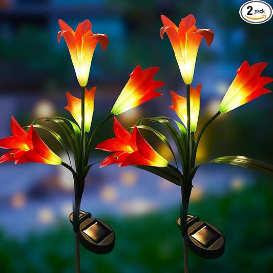 Veesee Solar Lily Flower Lights - Outdoor Solar Powered Decorative Lights, Colors Changing for Garden, Patio, Yard, Decoration - Red