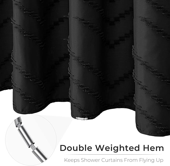 Black Boho Shower Curtain 72 x 78 Inches Woven Fabric Shower Curtain Tufted Chervon Textured Shower Curtains Modern Minimalist Shower Curtains for Bathroom