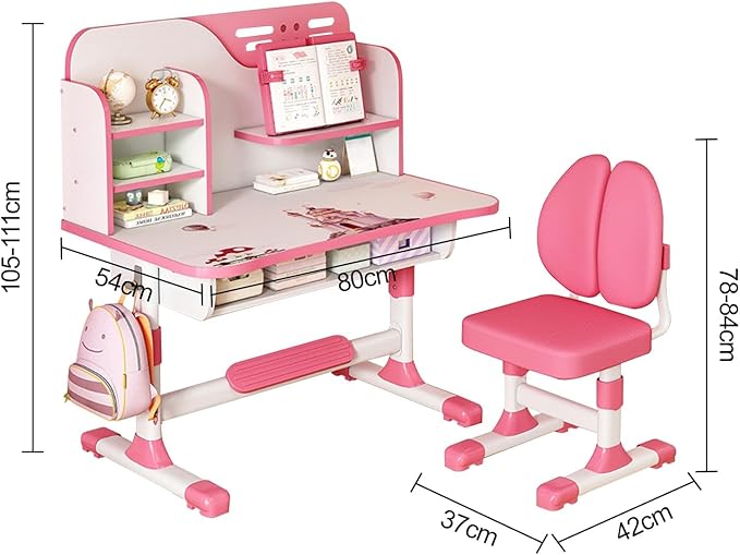 Kids Study Desk and Chair Set, Height Adjustable Kids Table and Chairs, Desk for Bedroom, Children School Study Writing Tables with Large Writing Board, Ideal Gifts for Boys Girls 8-12