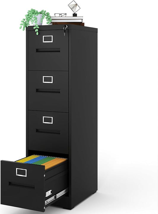 AQY 4 Drawer File Cabinet with Lock,Filing Cabinets for Home Office,Metal File Cabinet 18" Deep Vertical Storage Drawer for Hanging A4/F4/Letter/Legal Size Files, Assembly Require